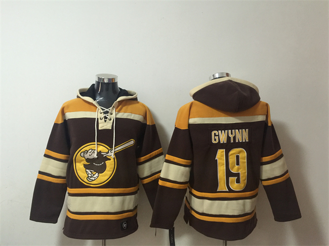 Men's San Diego Padres #19 Tony Gwynn Brown/Gold Ageless Must-Have Lace-Up Pullover Hoodie